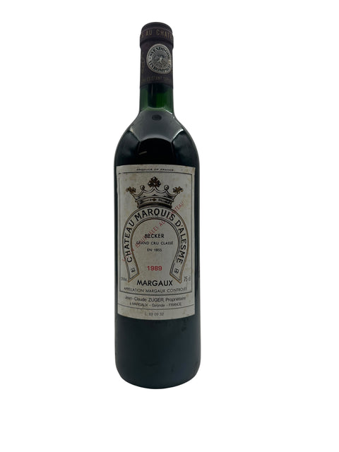 Flaske af Château Marquis D'Alesme Becker 1989 rødvin