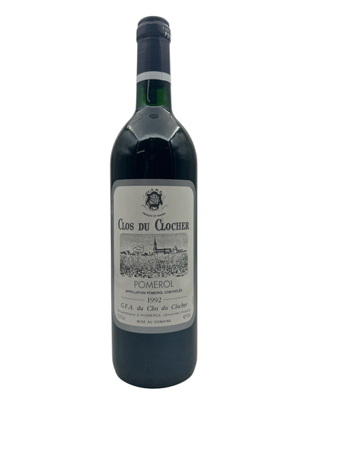 Flaske af Clos du Clocher rødvin fra Pomerol 1992