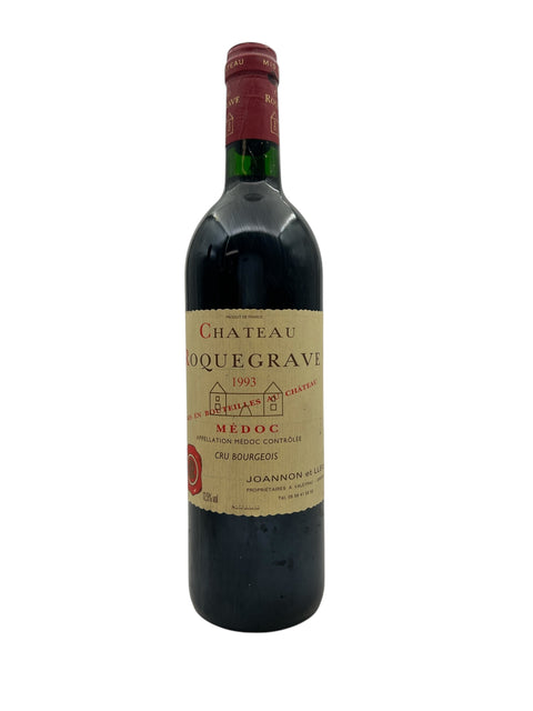Flaske af Chateau Roquegrave rødvin fra 1993, Médoc-regionen