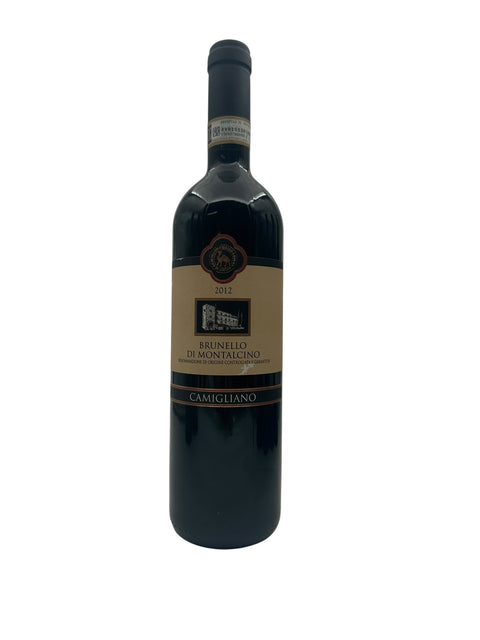 Flaske Brunello di Montalcino Camigliano 2012 med etikette