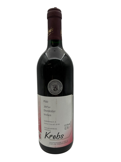 Flaske Dornfelder rødvin fra Weingut Krebs årgang 2007