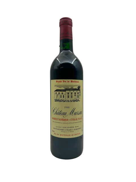 Flaske af Château Marsau 1988 rødvin fra Bordeaux