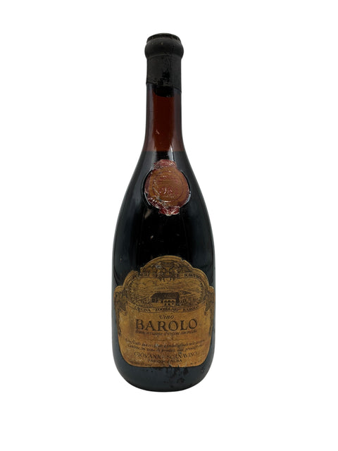 Flaske af Barolo Giovanni Scanavino 1975 med et gammelt etiket