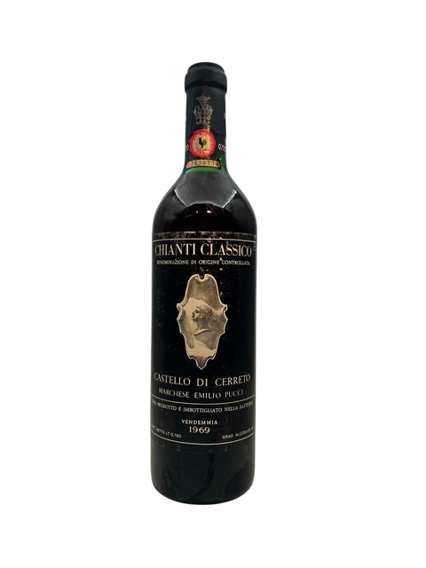 Flaska Chianti Classico Castello di Cerreto rött vin från 1969