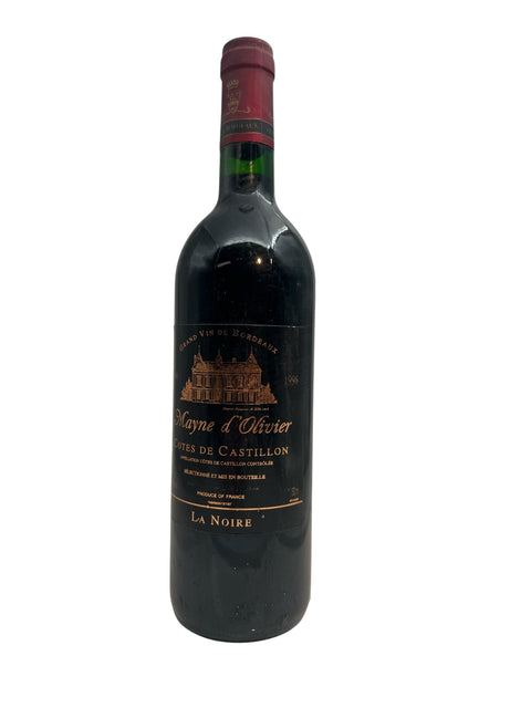 Flaske af Mayne d'Olivier La Noire 1998 rødvin fra Côtes de Castillon