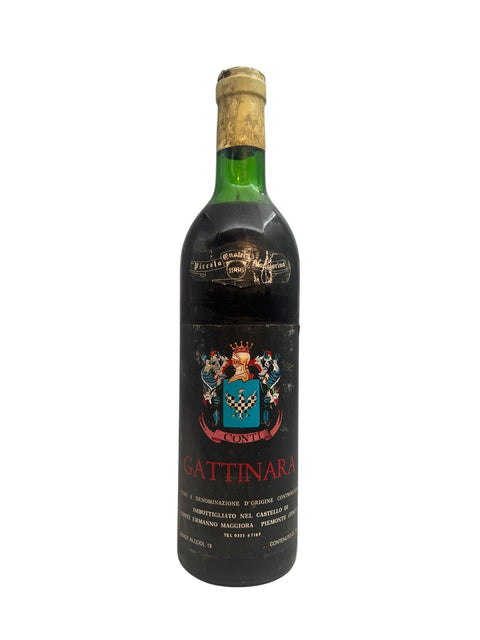 Bottle of Gattinara Conte 1966 red wine with label