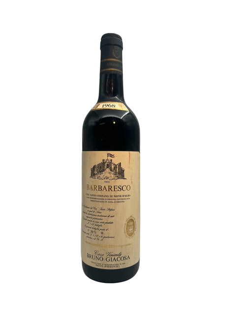 Bottle of Barbaresco Bruno Giacosa 1968 wine with label