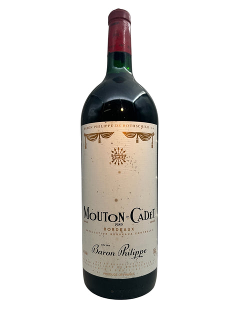 Bottle of Mouton Cadet red wine from 1989