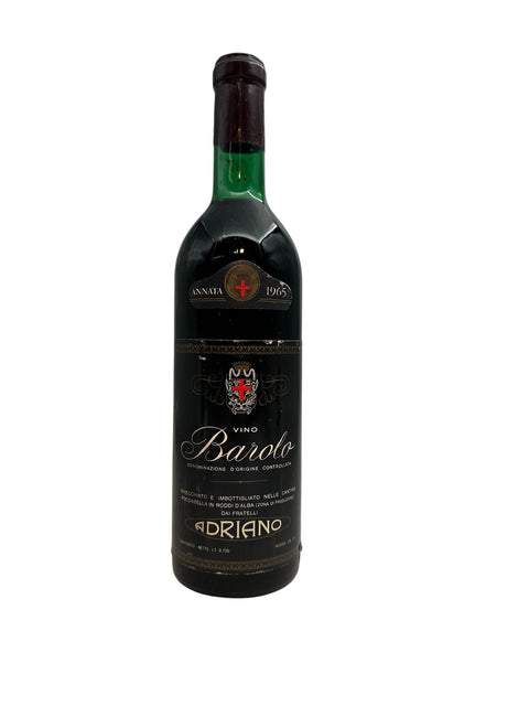 Barolo Adriano Jahrgang 1965 Flasche mit detailliertem Etikett