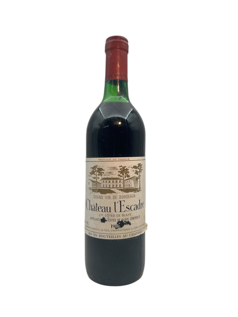 Bottle of Château l'Escadre 1988 red wine with label