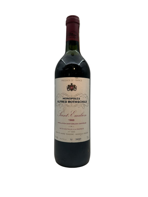 Bottle of Saint Emilion Alfred Rothschild vintage 1988 red wine