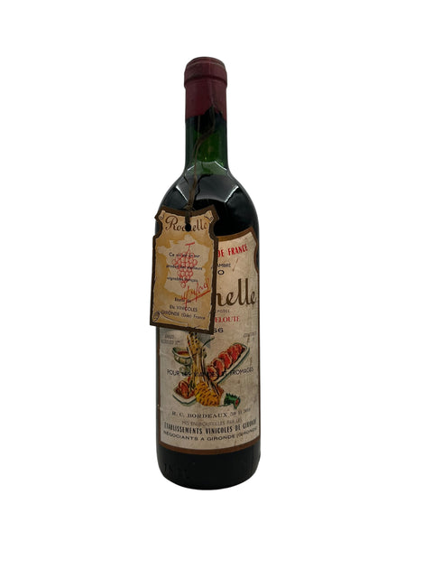 Antike Flasche Rochelle-Wein aus dem Jahr 1956 mit Etikettendetails