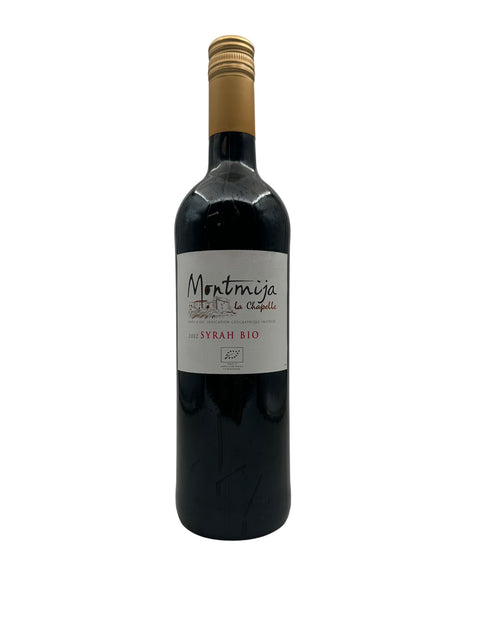 Flaske af Syrah Montmija 2022 økologisk rødvin