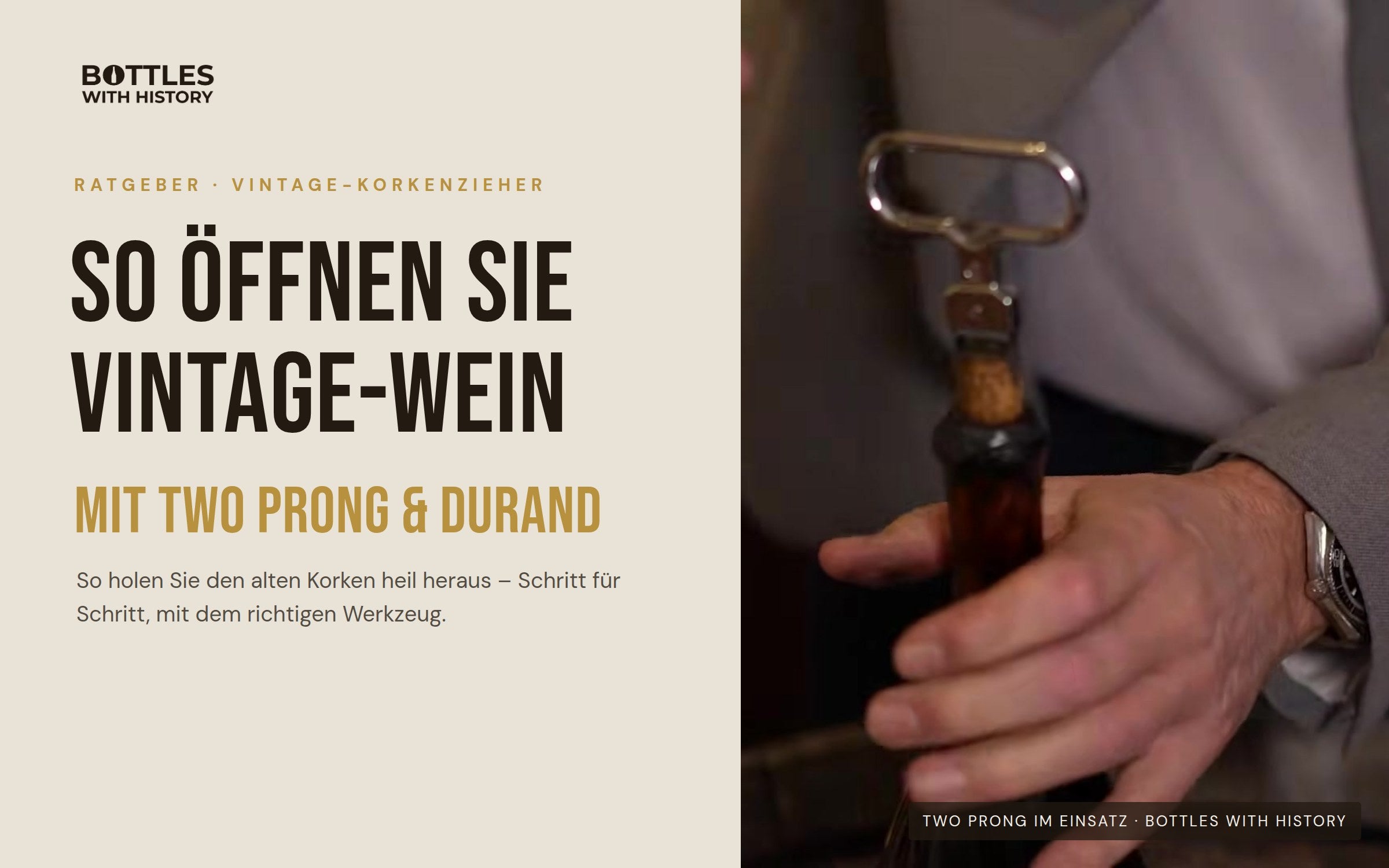 So öffnen Sie Vintage-Wein – Two Prong im Einsatz bei Bottles With History