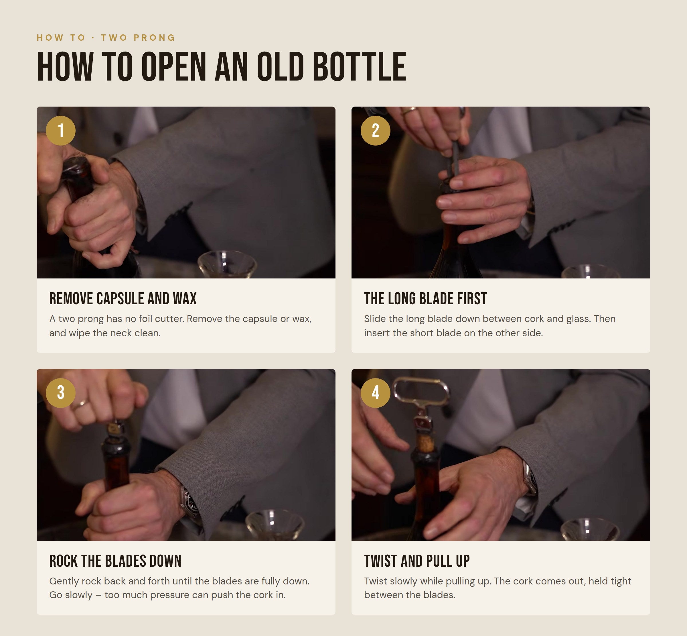 How to open an old bottle with a two prong in four steps