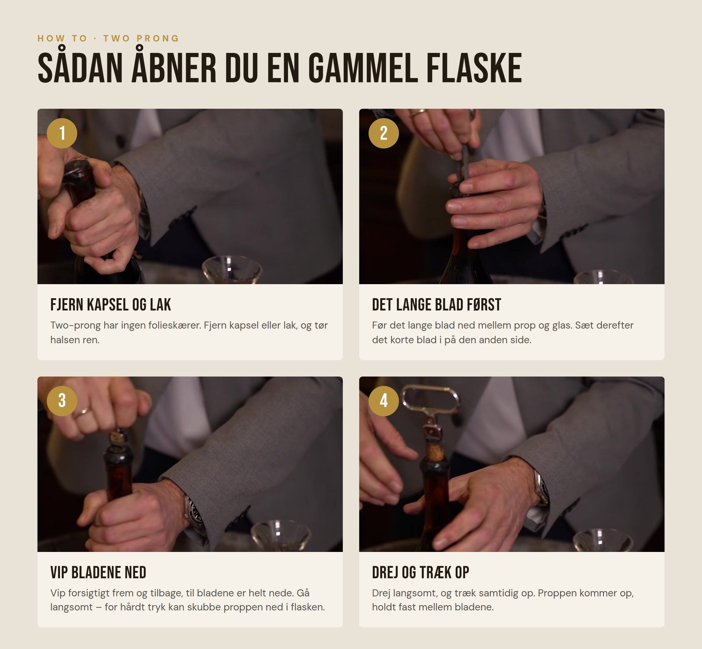 Sådan åbner du en gammel flaske med en two prong i fire trin
